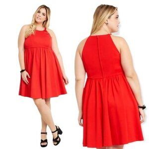 Torrid High Neck Red Ponte Knit Skater Dress Size 20 2X Plus New Swing Holiday
